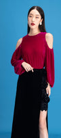 Lyra Asymmetric Side Slit Velvet Ankle Length Skirt - MEAN BLVD