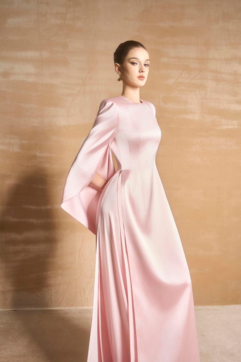 Mabill A-line Round Neck Satin Floor Length Ao Dai - MEAN BLVD