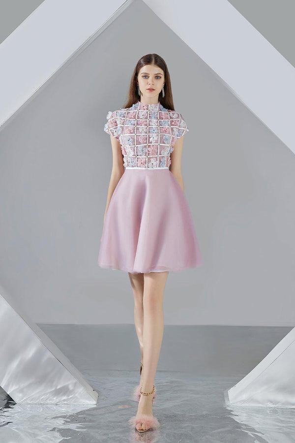 Macy A-line Short Sleeved Organza Mini Dress - MEAN BLVD