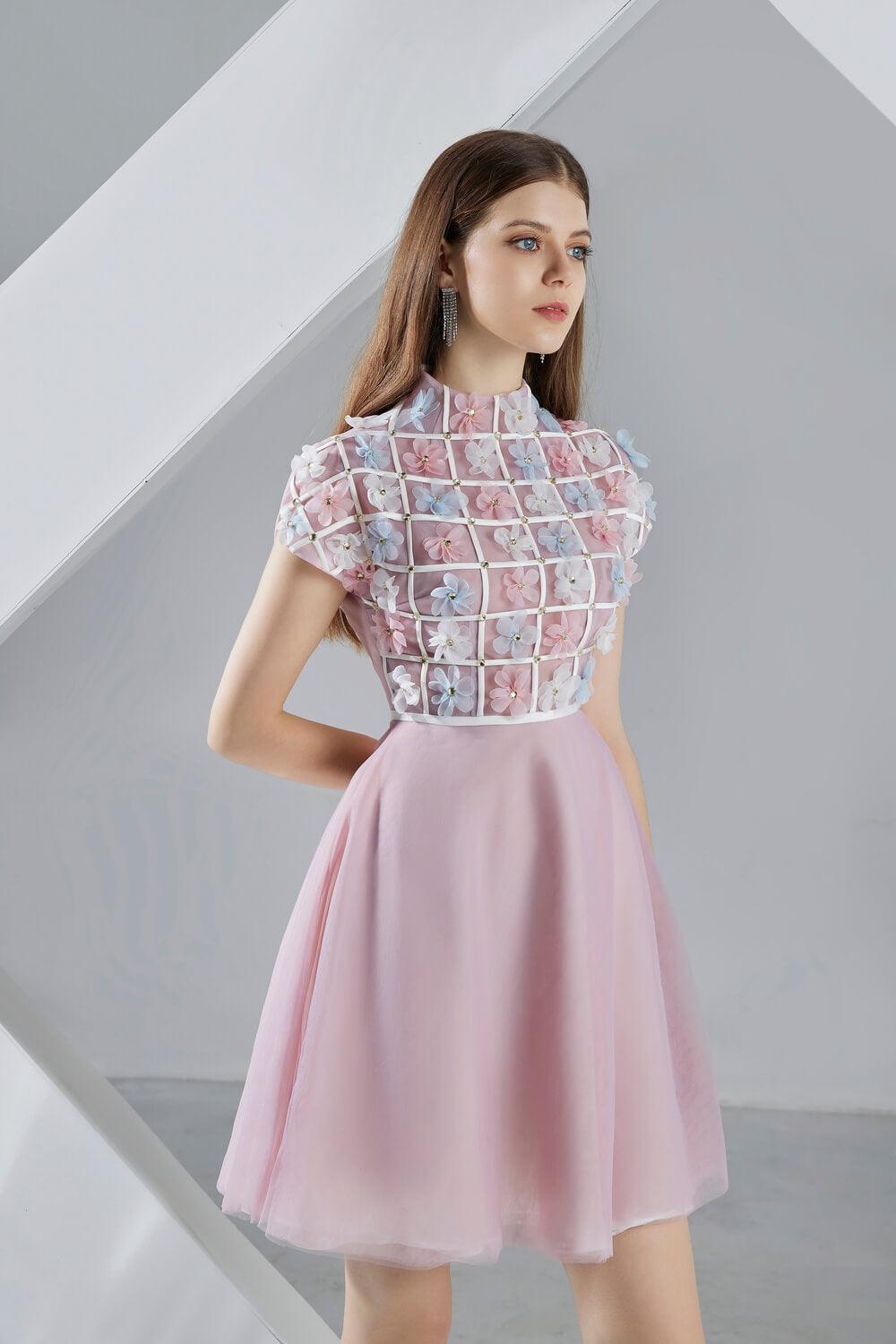 Women's Macy A-line Short Sleeved Organza Mini Dress S/M/L/XL Pink/Blue MEAN BLVD XL / Pink Women's Macy A-line Short Sleeved Organza Mini Dress S/M/L/XL Pink/Blue MEAN BLVD XL / Pink