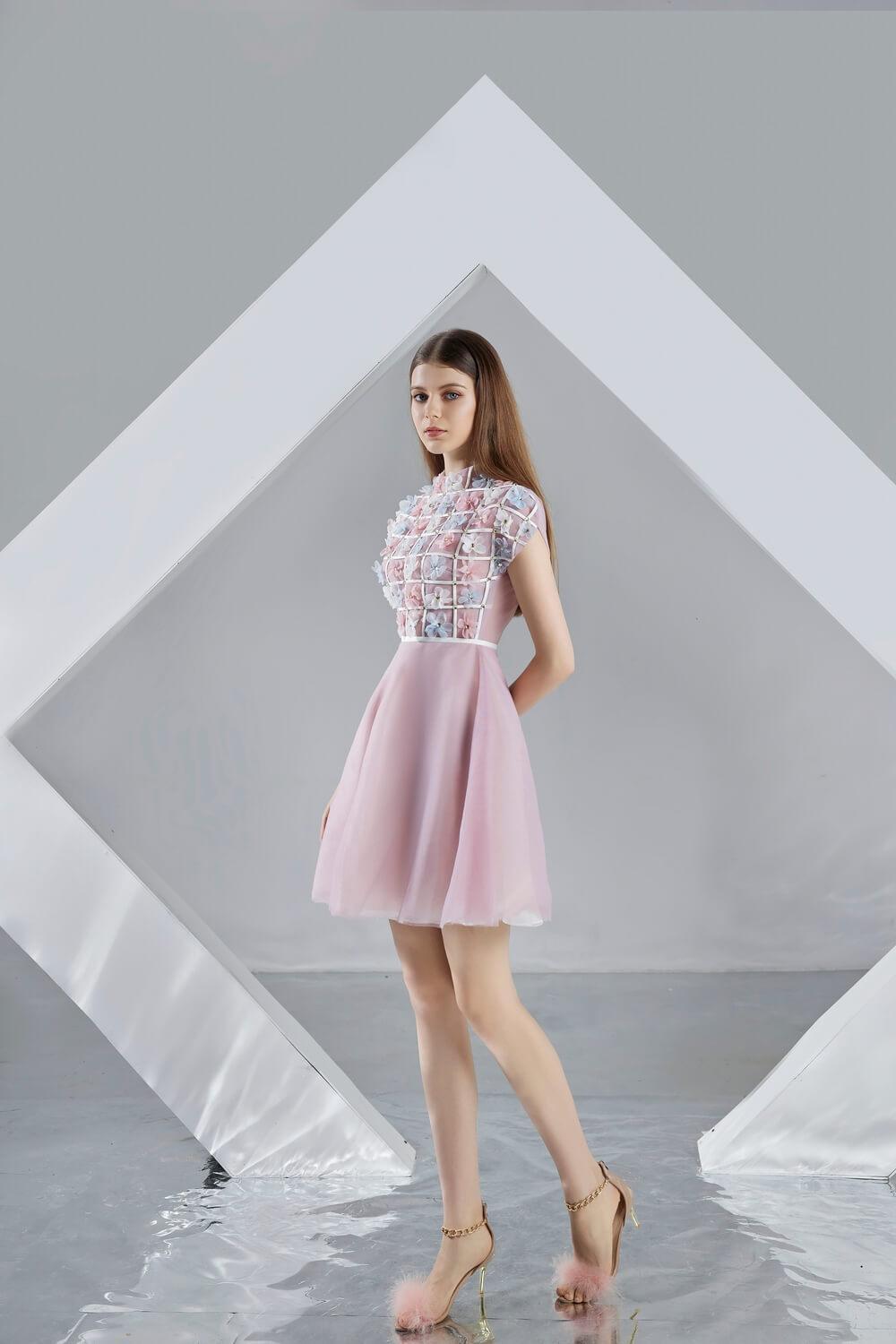 Macy A-line Short Sleeved Organza Mini Dress - MEAN BLVD