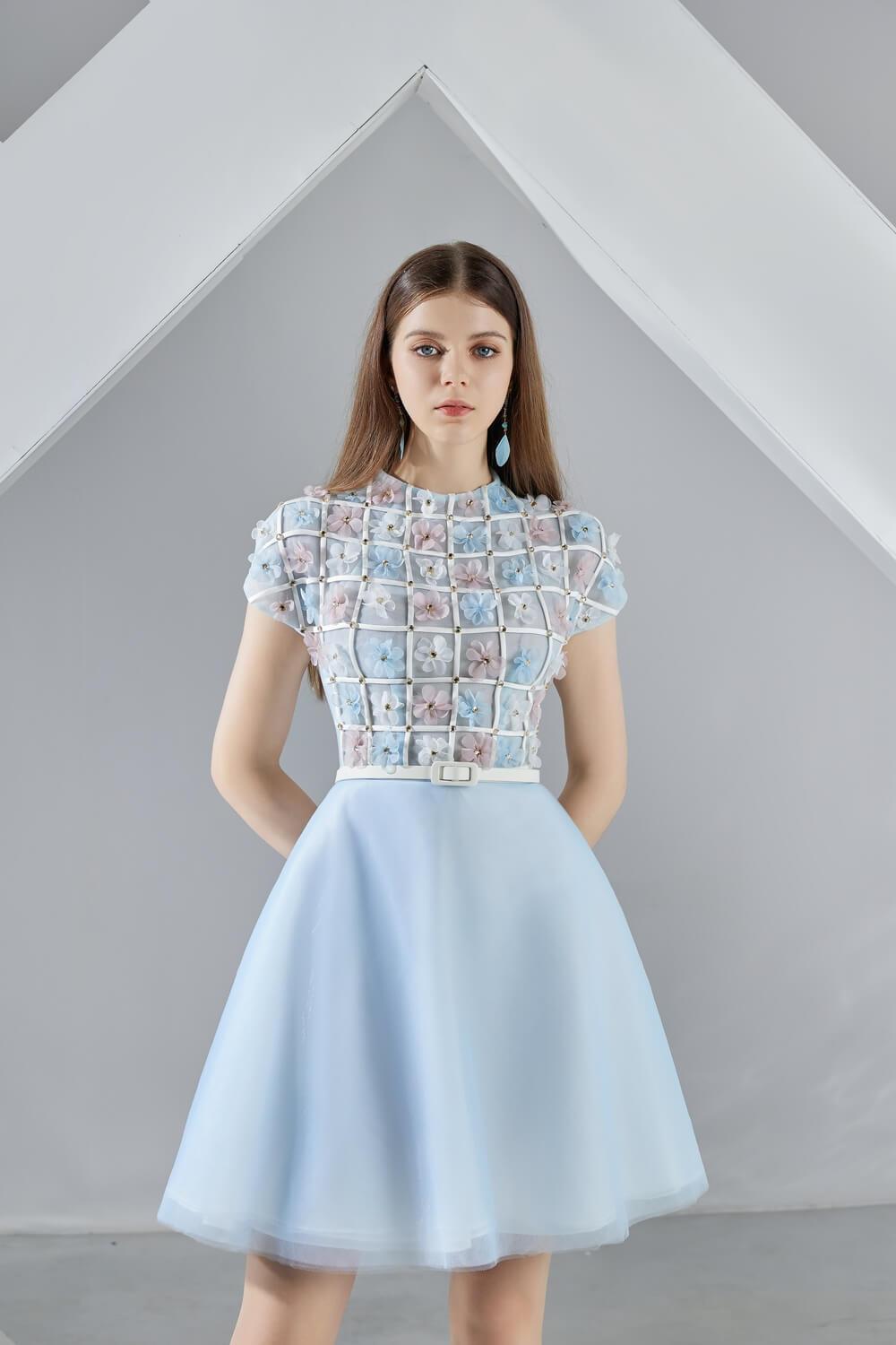Short Macy Formal Dresses Women's Macy A-Line Short Sleeved Organza Mini Dress S/M/L/ Short Macy Formal Dresses Women's Macy A-Line Short Sleeved Organza Mini Dress S/M/L/
