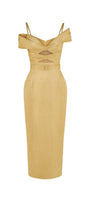 Madalena Pegged Cold Shoulder Sleeved Polyester Silk Midi Dress - MEAN BLVD