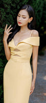 Madalena Pegged Cold Shoulder Sleeved Polyester Silk Midi Dress - MEAN BLVD