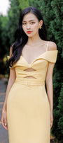Madalena Pegged Cold Shoulder Sleeved Polyester Silk Midi Dress - MEAN BLVD