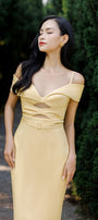Madalena Pegged Cold Shoulder Sleeved Polyester Silk Midi Dress - MEAN BLVD