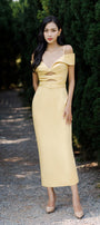 Madalena Pegged Cold Shoulder Sleeved Polyester Silk Midi Dress - MEAN BLVD