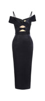 Madalena Pegged Cold Shoulder Sleeved Polyester Silk Midi Dress - MEAN BLVD