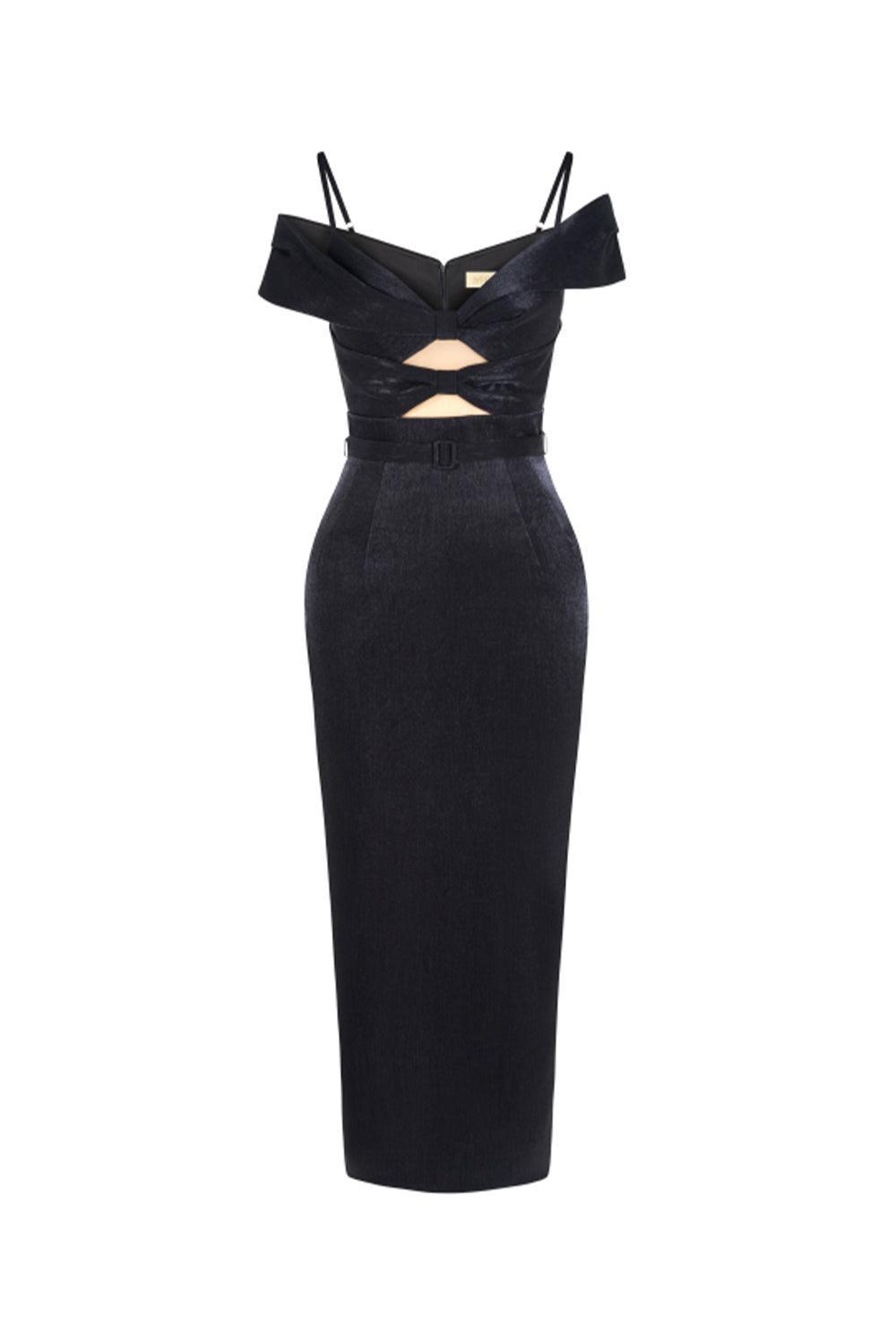 Madalena Pegged Cold Shoulder Sleeved Polyester Silk Midi Dress - MEAN BLVD