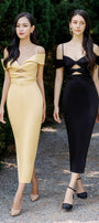 Madalena Pegged Cold Shoulder Sleeved Polyester Silk Midi Dress - MEAN BLVD
