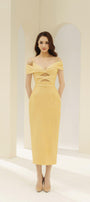Madalena Pegged Cold Shoulder Sleeved Polyester Silk Midi Dress - MEAN BLVD