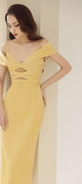 Madalena Pegged Cold Shoulder Sleeved Polyester Silk Midi Dress - MEAN BLVD