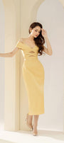 Madalena Pegged Cold Shoulder Sleeved Polyester Silk Midi Dress - MEAN BLVD