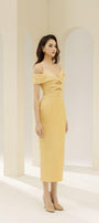Madalena Pegged Cold Shoulder Sleeved Polyester Silk Midi Dress - MEAN BLVD