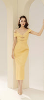 Madalena Pegged Cold Shoulder Sleeved Polyester Silk Midi Dress - MEAN BLVD