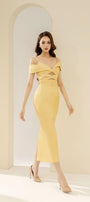 Madalena Pegged Cold Shoulder Sleeved Polyester Silk Midi Dress - MEAN BLVD