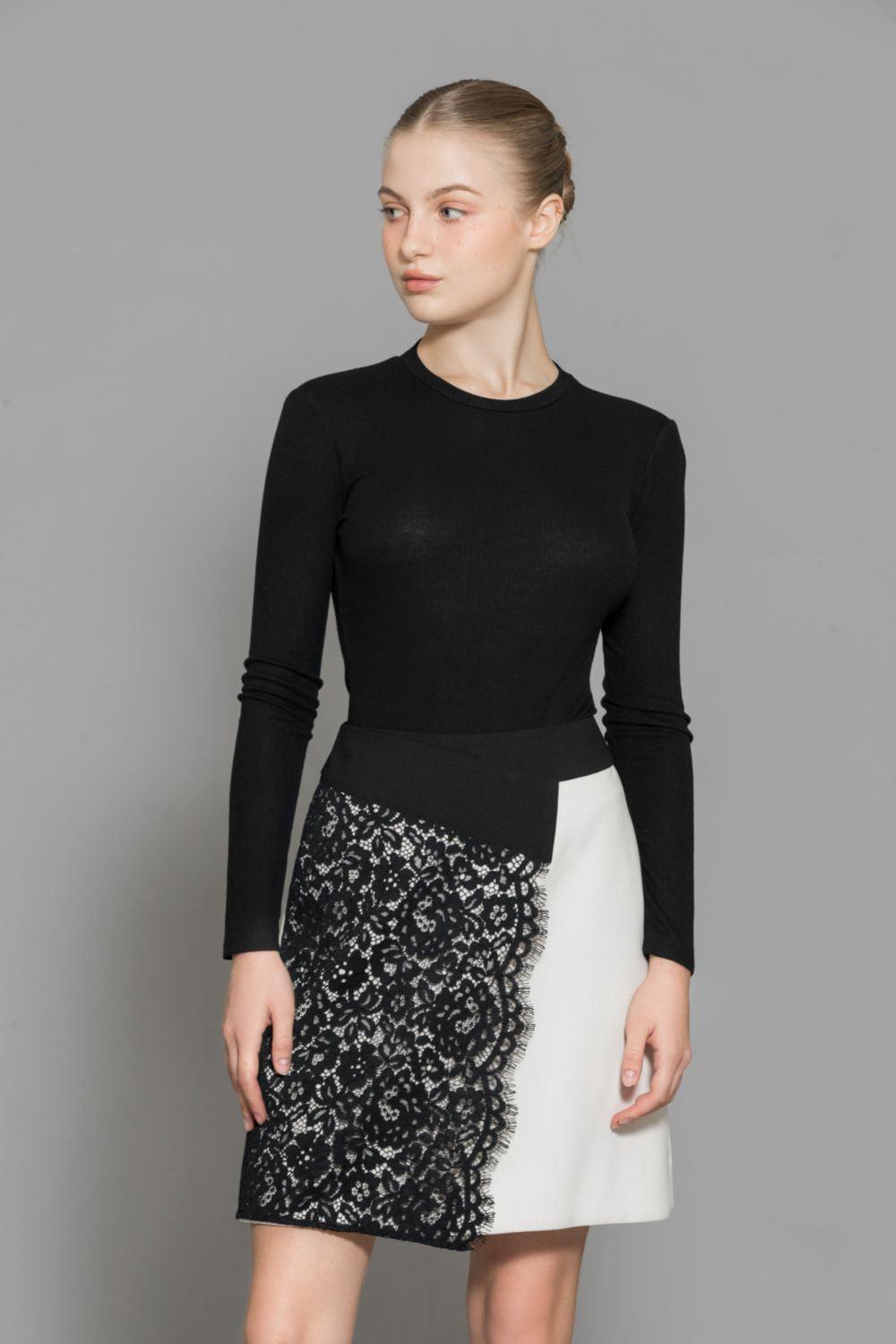 Maddie A-line Contrasting Waistband Wool Mini Skirt - MEAN BLVD