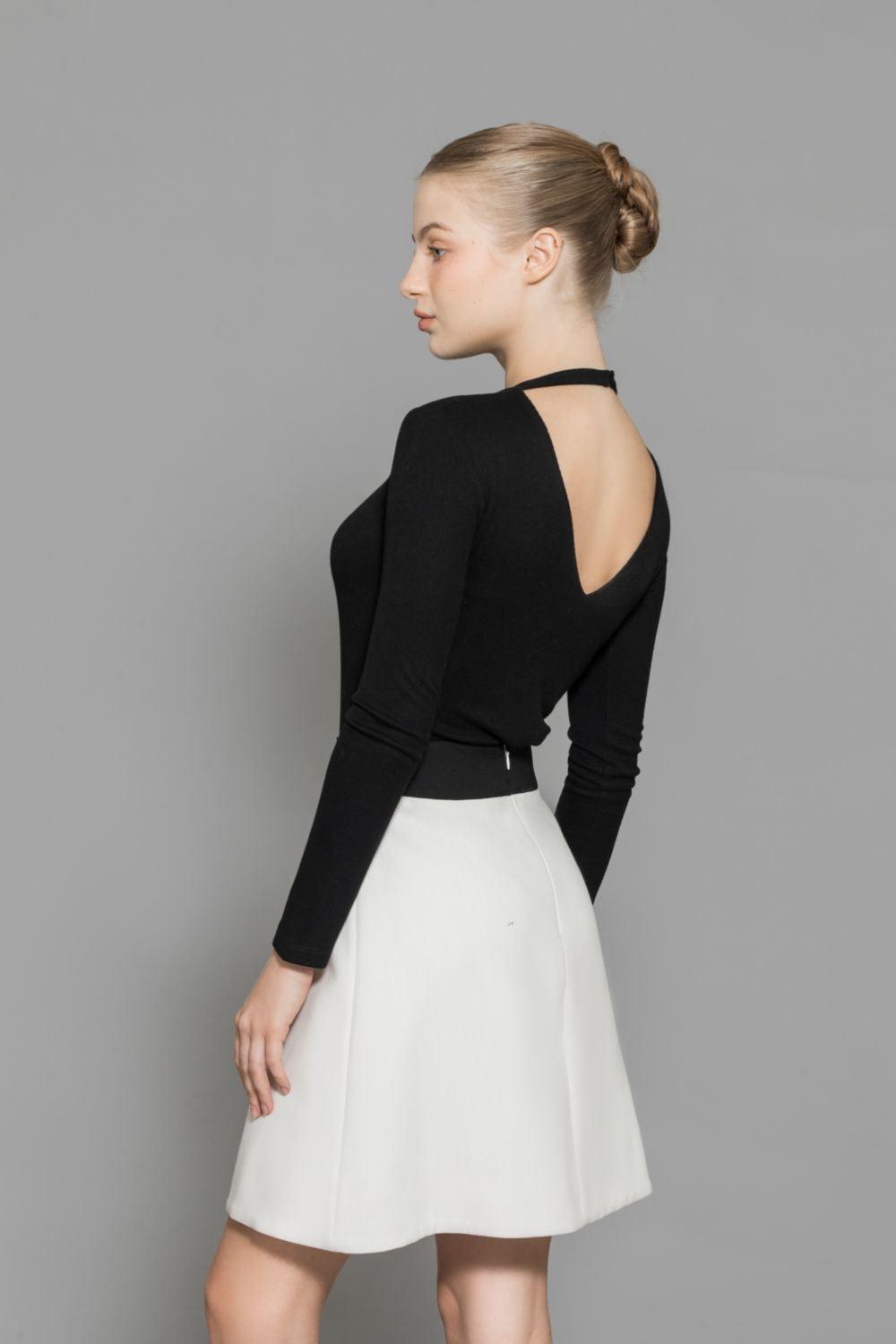 Maddie A-line Contrasting Waistband Wool Mini Skirt - MEAN BLVD