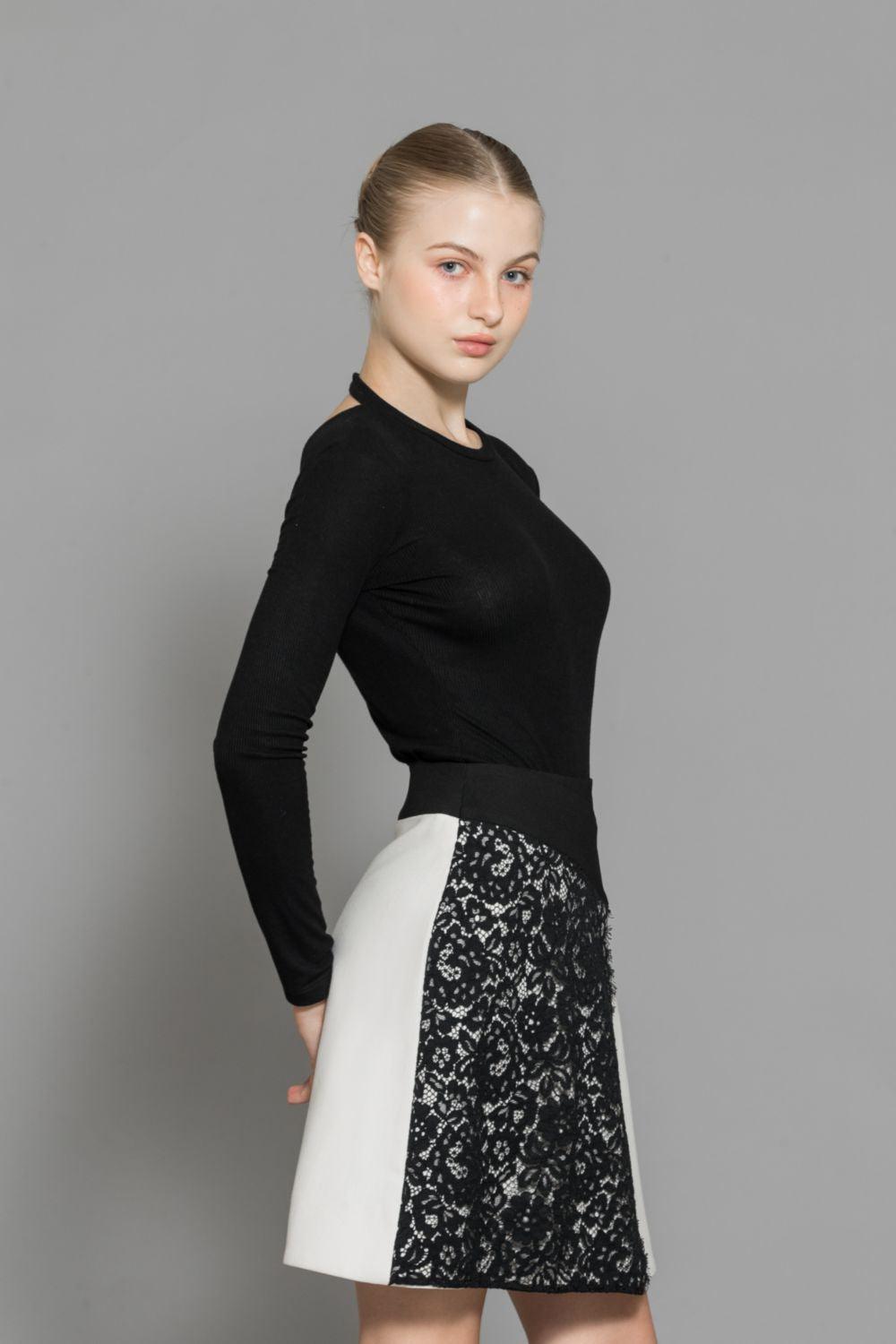 Maddie A-line Contrasting Waistband Wool Mini Skirt - MEAN BLVD