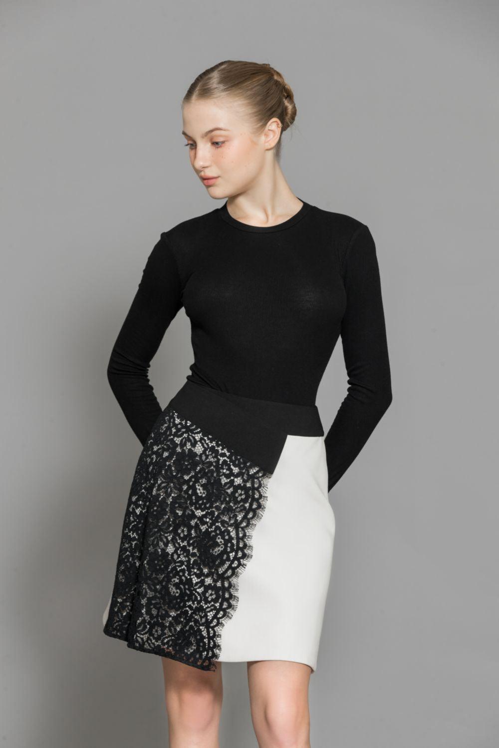Maddie A-line Contrasting Waistband Wool Mini Skirt - MEAN BLVD