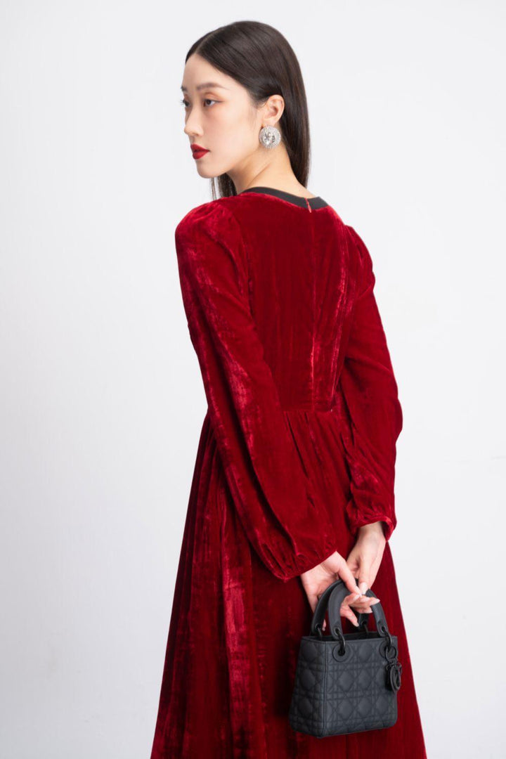 Maddie A-line Puffy Sleeved Velvet Midi Dress - MEAN BLVD