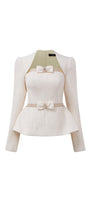 Maddy Peplum Queen Anne Neck Tweed Top - MEAN BLVD