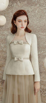 Maddy Peplum Queen Anne Neck Tweed Top - MEAN BLVD