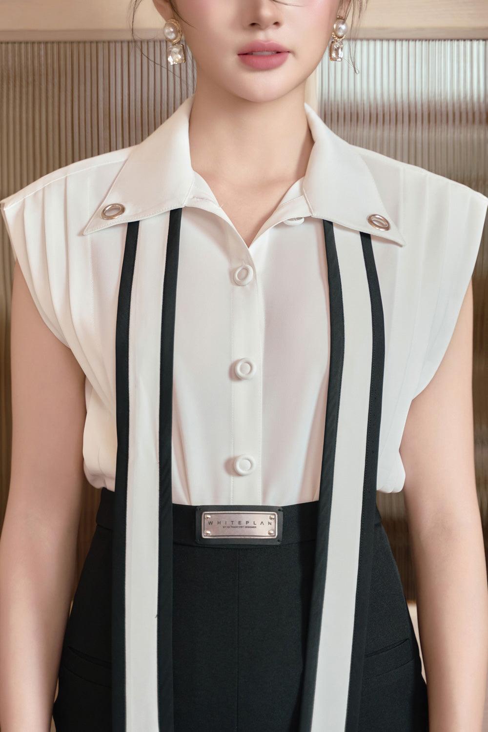 Maddy Straight Collared Neck Cotton Silk Top - MEAN BLVD