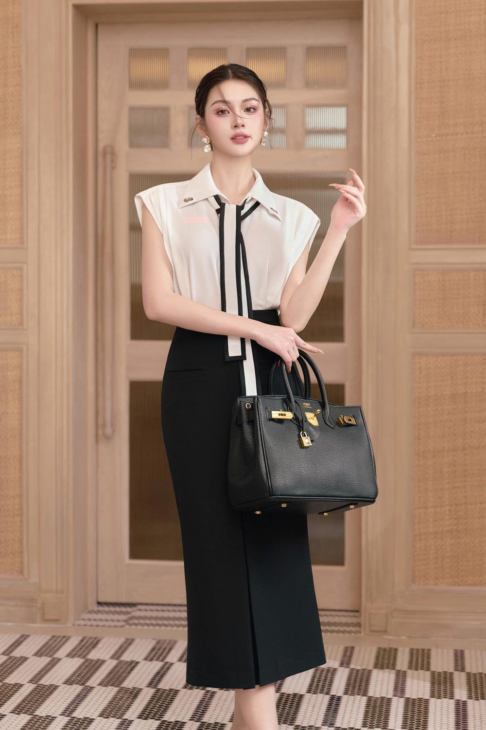 Maddy Straight Collared Neck Cotton Silk Top - MEAN BLVD