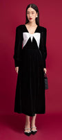 Madeline A-line Long Sleeved Velvet Midi Dress - MEAN BLVD