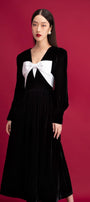Madeline A-line Long Sleeved Velvet Midi Dress - MEAN BLVD