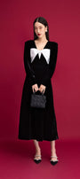 Madeline A-line Long Sleeved Velvet Midi Dress - MEAN BLVD