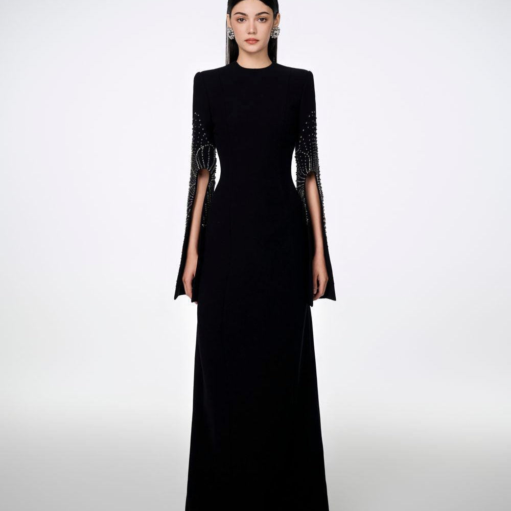 Madeline Bodycon Slit Sleeved Crepe Floor Length Dress - MEAN BLVD