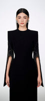 Madeline Bodycon Slit Sleeved Crepe Floor Length Dress - MEAN BLVD
