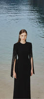 Madeline Bodycon Slit Sleeved Crepe Floor Length Dress - MEAN BLVD