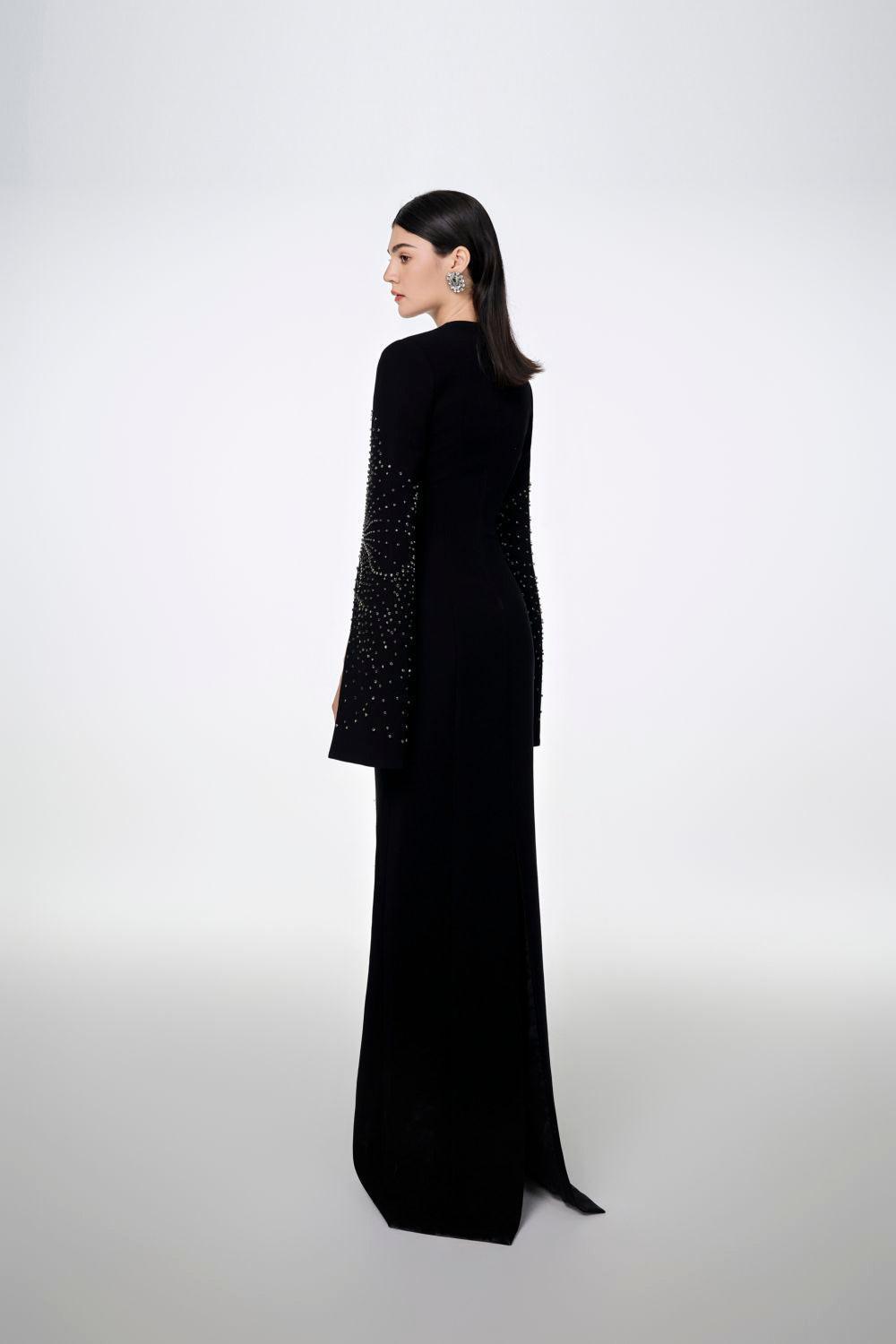 Madeline Bodycon Slit Sleeved Crepe Floor Length Dress - MEAN BLVD