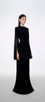 Madeline Bodycon Slit Sleeved Crepe Floor Length Dress - MEAN BLVD