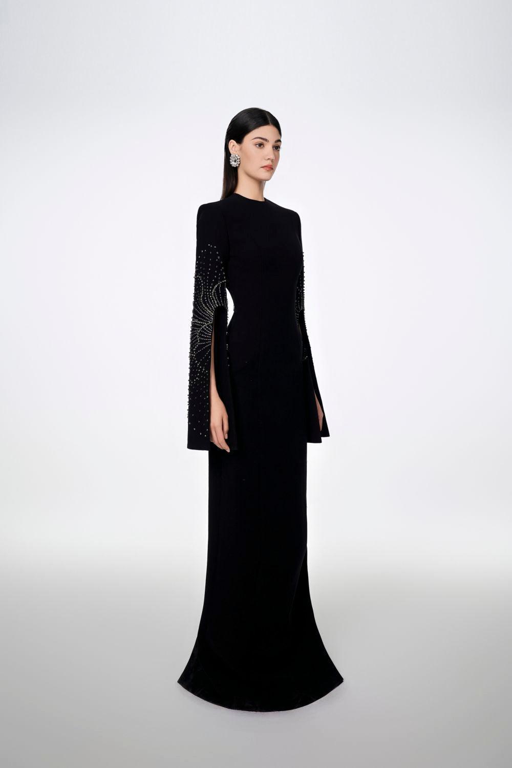 Madeline Bodycon Slit Sleeved Crepe Floor Length Dress - MEAN BLVD