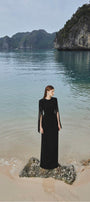 Madeline Bodycon Slit Sleeved Crepe Floor Length Dress - MEAN BLVD