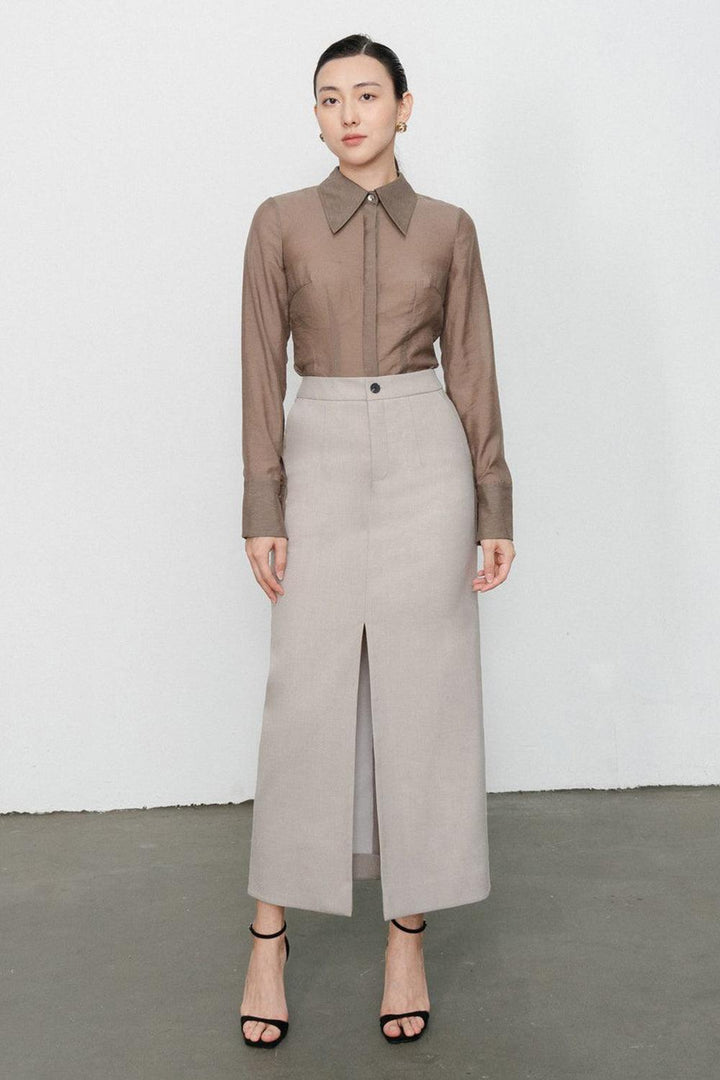 Madison Straight Slit Hem Polyester Maxi Skirt - MEAN BLVD
