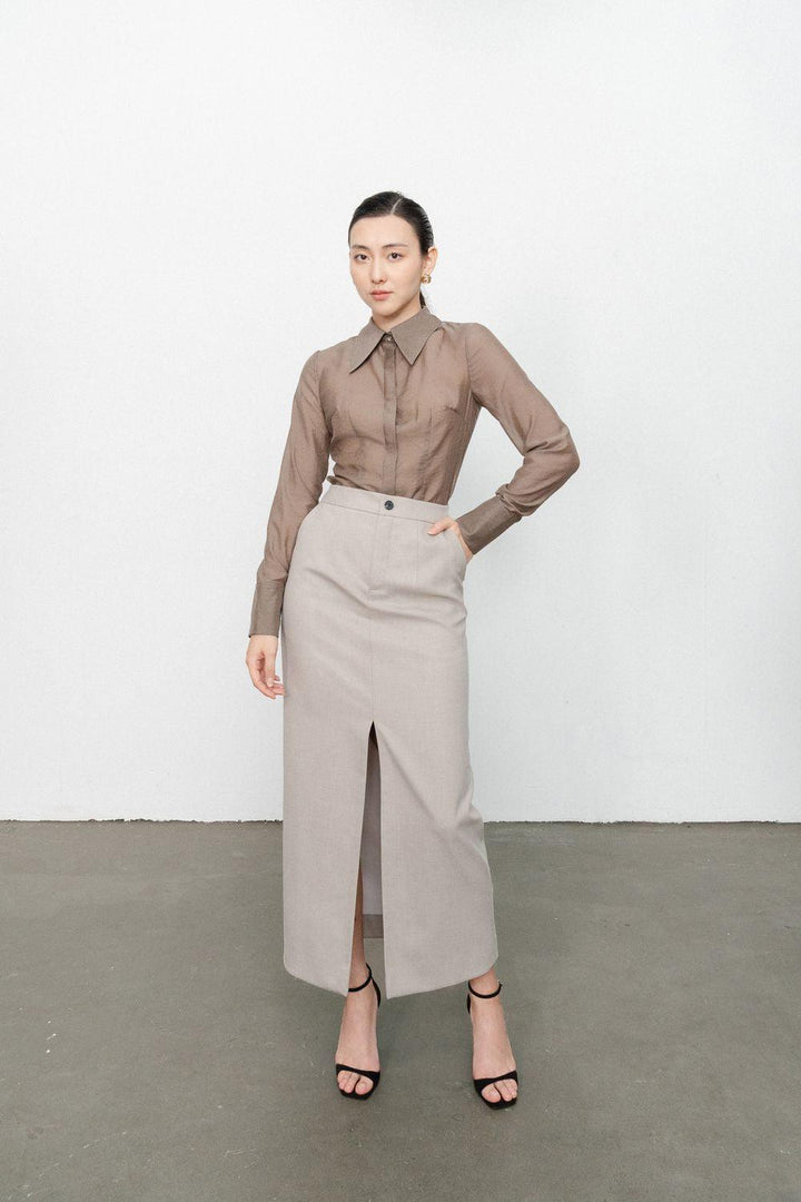 Madison Straight Slit Hem Polyester Maxi Skirt - MEAN BLVD