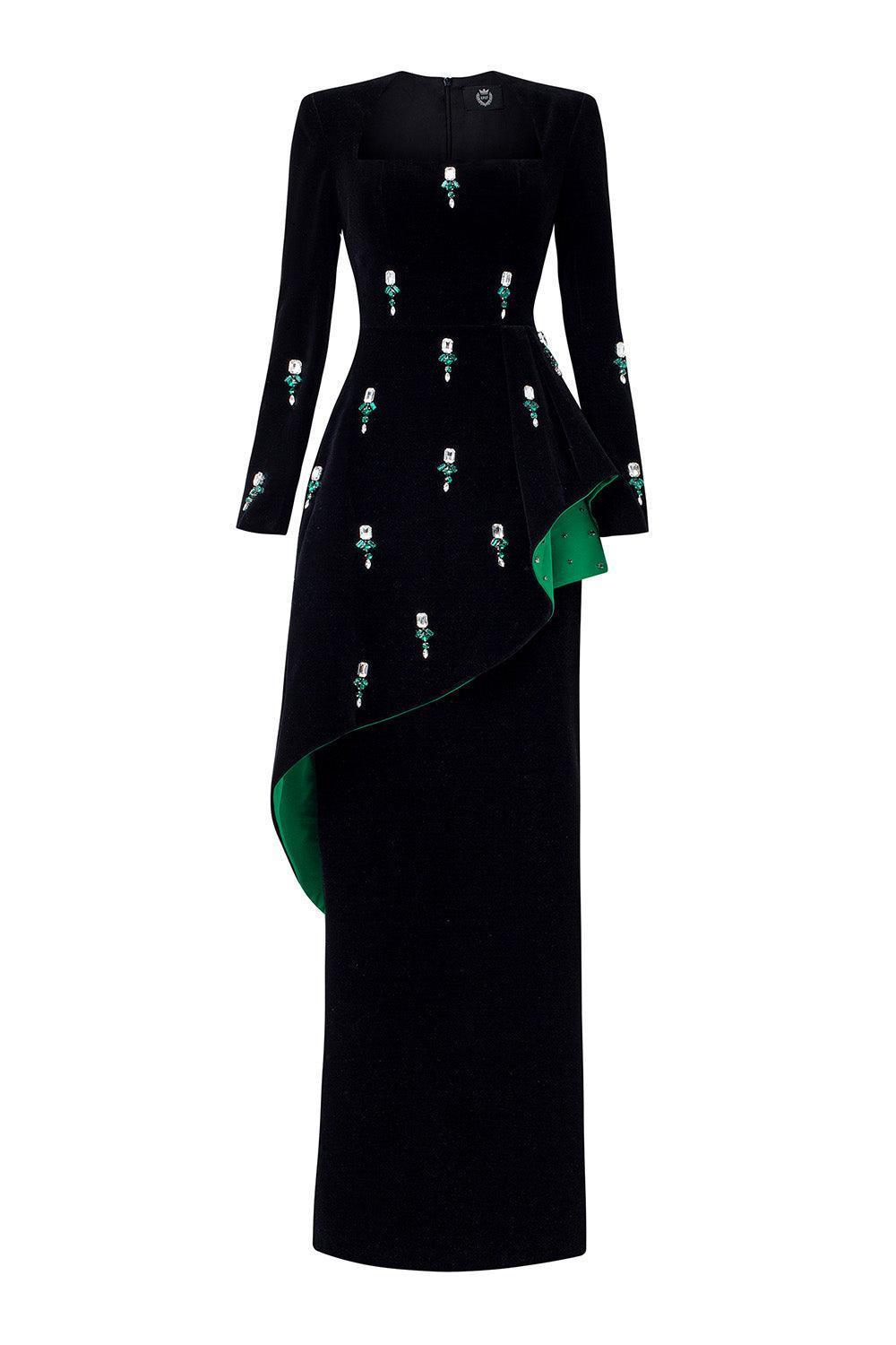 Madisyn Sheath Extended Flap Velvet Floor Length Dress - Forest Green / XXL Madisyn Sheath Extended Flap Velvet Floor Length Dress - Forest Green / XXL