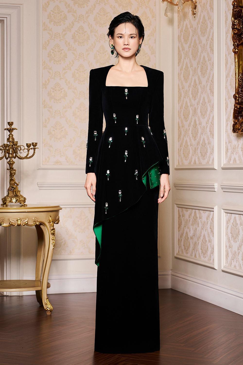 Madisyn Sheath Extended Flap Velvet Floor Length Dress - MEAN BLVD