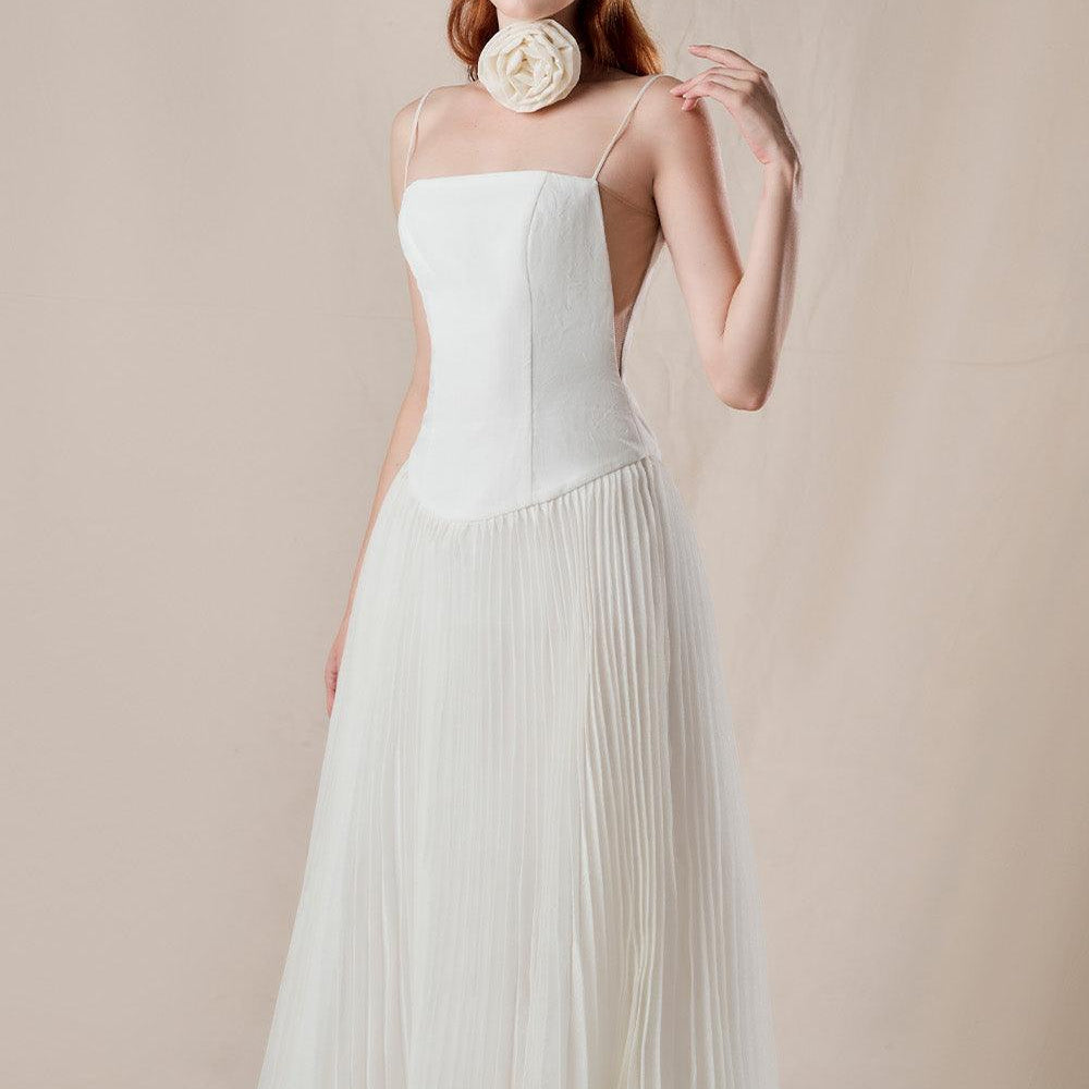 Magic Drop Waist Pleated Linen Ankle Length Dress - MEAN BLVD