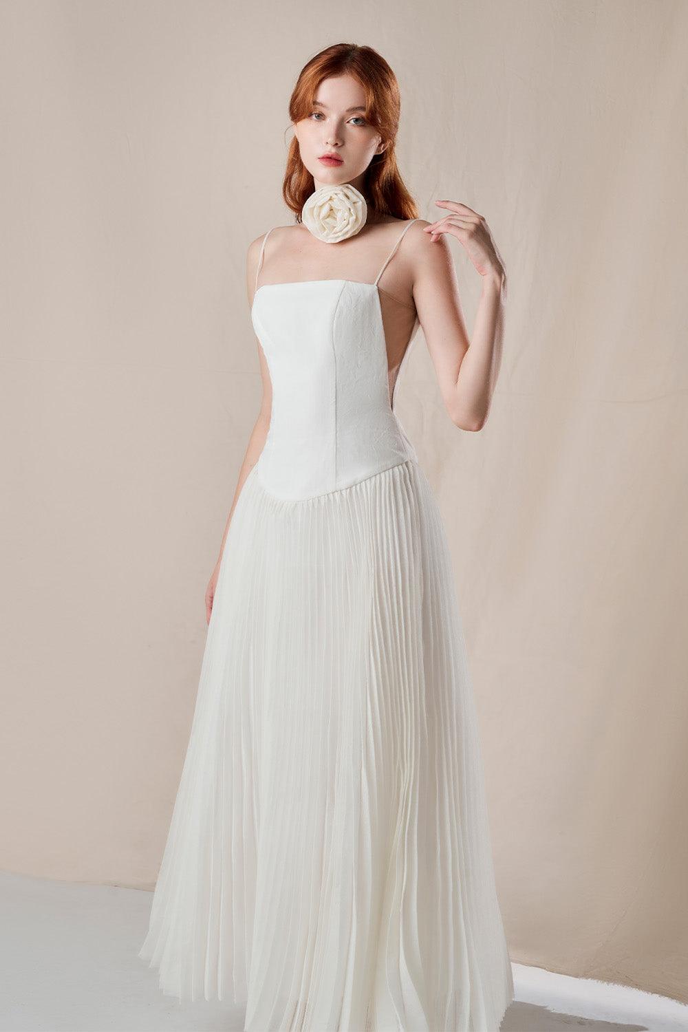 Women's Magic Drop Waist Pleated Linen Ankle Length Dress S/M/L/Customize White MEAN BLVD Women's Magic Drop Waist Pleated Linen Ankle Length Dress S/M/L/Customize White MEAN BLVD