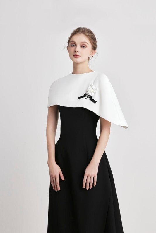 Magique Asymmetric Cape Shoulder Kate Midi Dress - MEAN BLVD