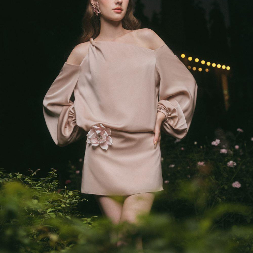 Magnolia A-line Cold Shoulder Sleeved Silk Mini Dress - MEAN BLVD