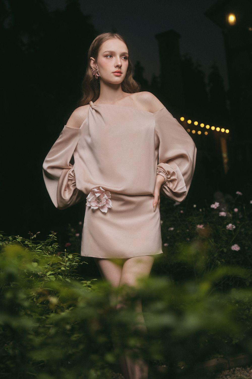 Magnolia A-line Cold Shoulder Sleeved Silk Mini Dress - MEAN BLVD