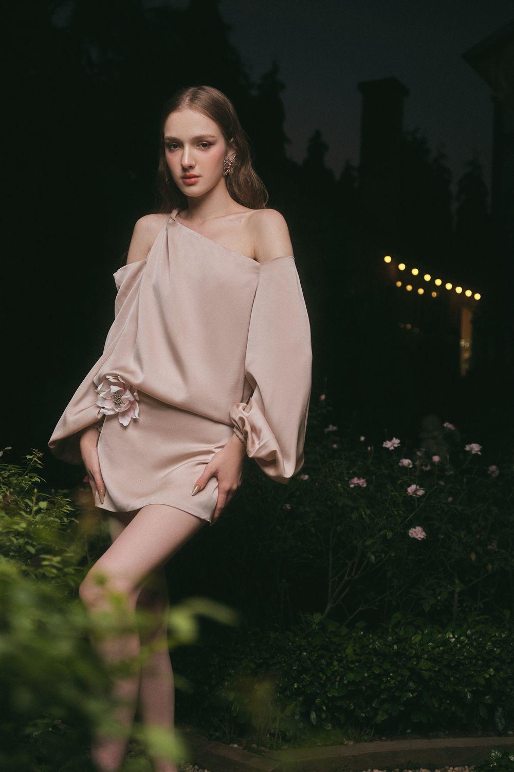 Magnolia A-line Cold Shoulder Sleeved Silk Mini Dress - MEAN BLVD