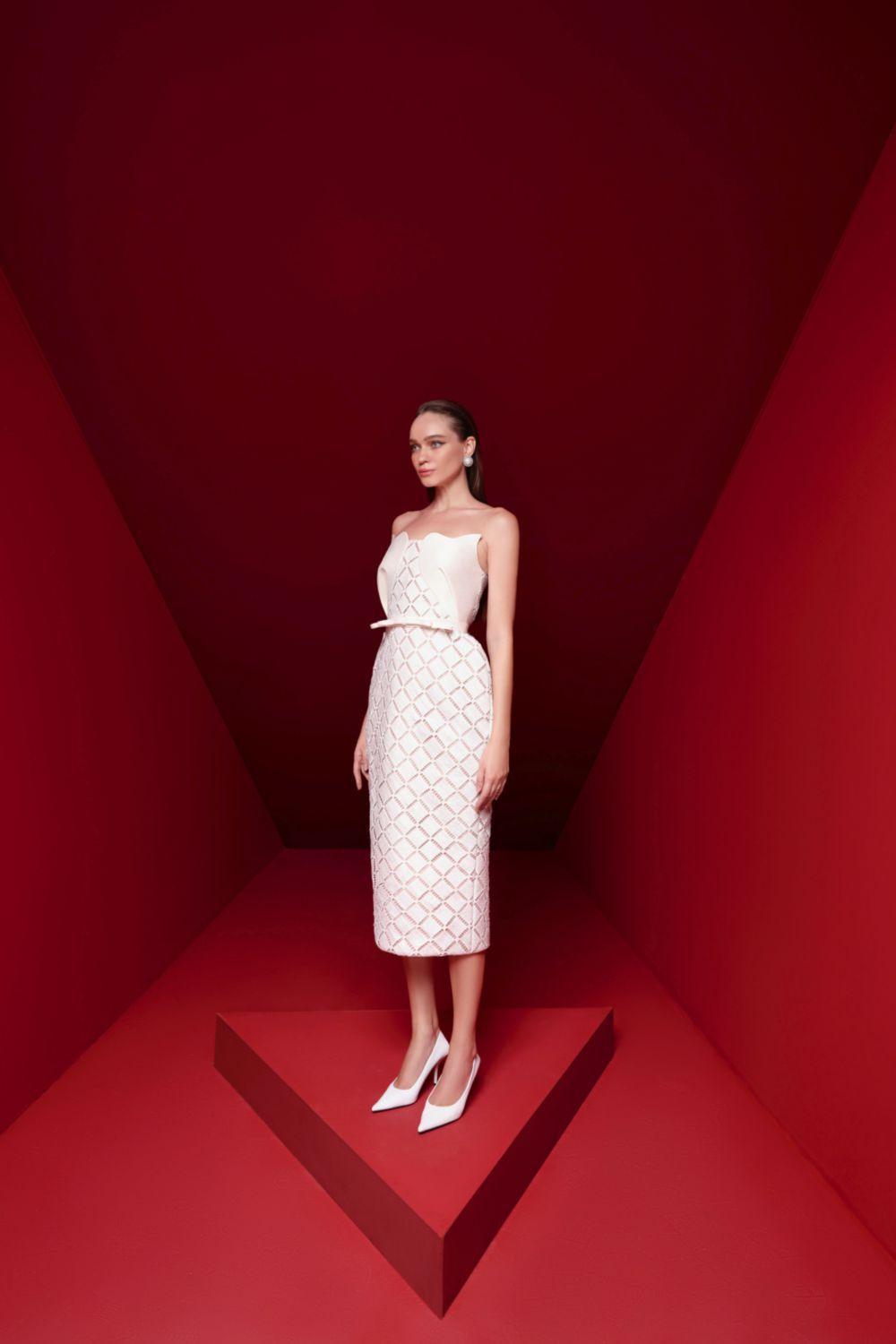 Women's Magnolia Pegged Curved Neck Taffeta Midi Dress Xs/S/M/L White Mean Blvd White / Xs